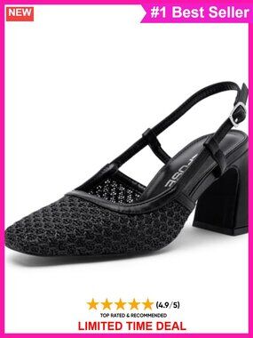 Woven Raffia Slingback Pumps Chunky Block Heel Closed Toe Heels